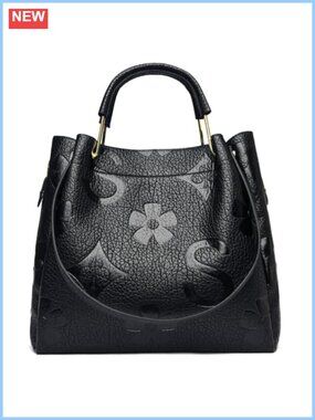 Floral Embossed Vegan Leather Bucket Bag Purse Set Top Handle Shoulder Tote